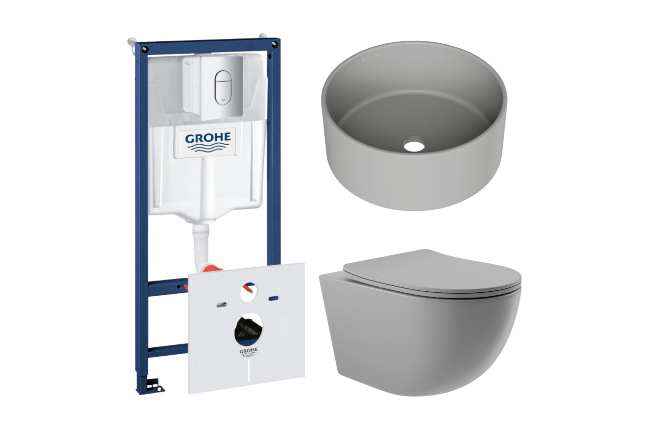 Комплект инсталляции GROHE Rapid SL NW0145/S с унитазом Aqueduto OVO OVO0130 и раковиной Aqueduto ESPIRAL D400 ESP0130 (NW0401)