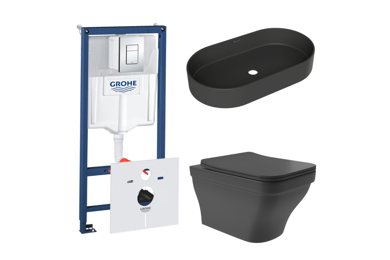 Комплект инсталляции GROHE Rapid SL 38775001 с унитазом Aqueduto ESTETA EST0140 и раковиной Aqueduto ESPIRAL ESP0240 (NW0450)