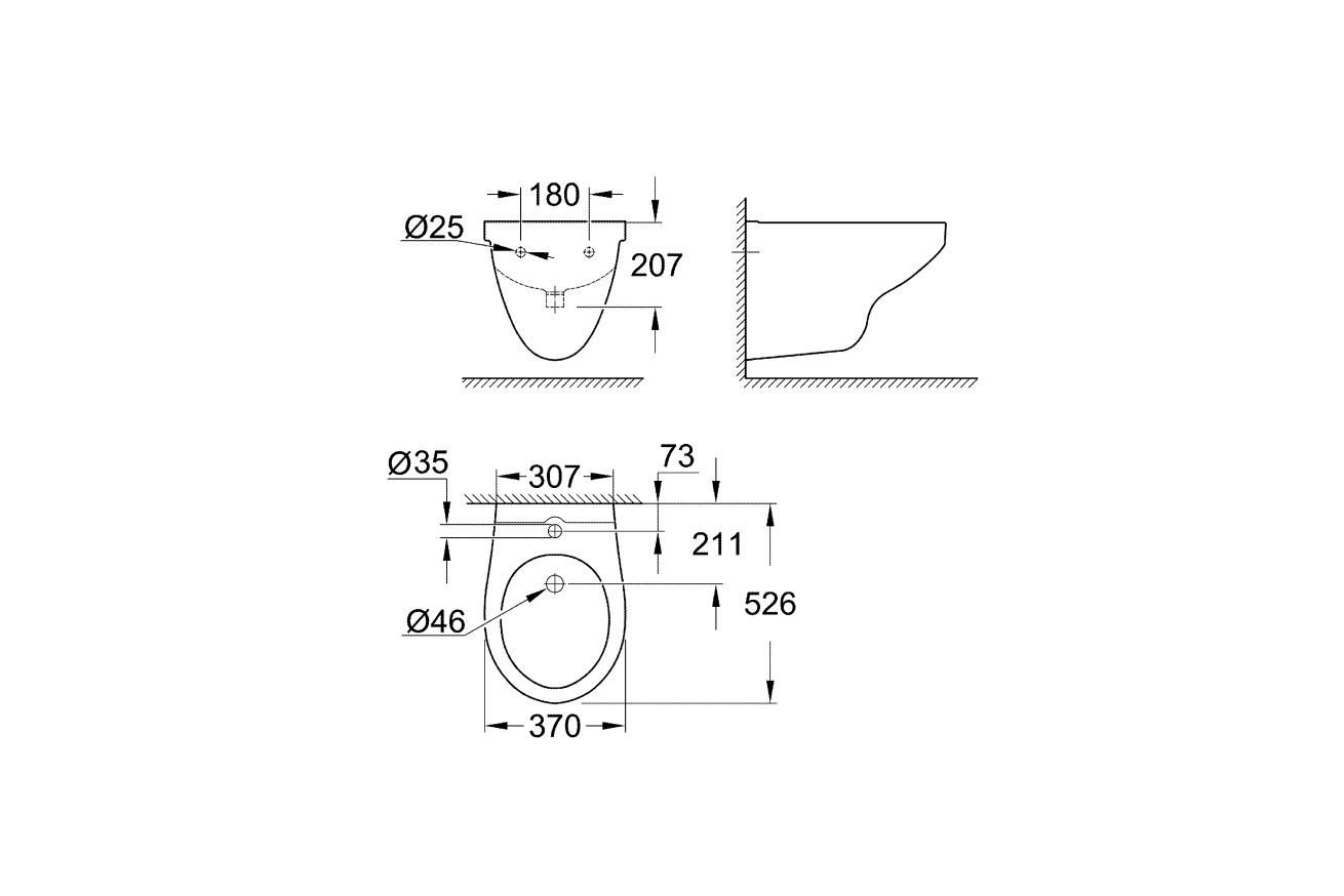 Биде подвесное GROHE Bau Ceramic, альпин-белый (39433000-DP) ПОВРЕЖДЕНА УПАКОВКА