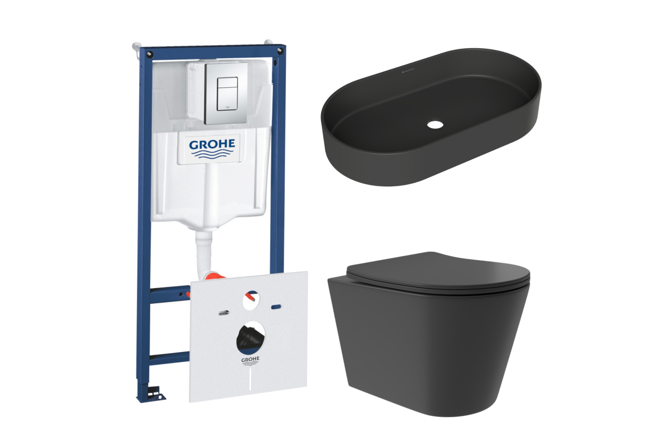 Комплект инсталляции GROHE Rapid SL 38775001 с унитазом Aqueduto CONE Plus CONT0240 и раковиной Aqueduto ESPIRAL ESP0240 (NW0454)