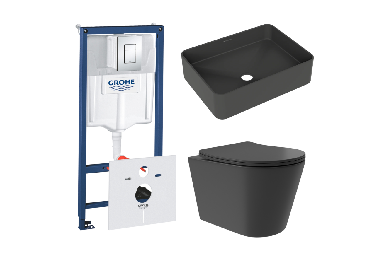 Комплект инсталляции GROHE Rapid SL 38775001 с унитазом Aqueduto CONE Plus CONT0240 и раковиной Aqueduto ESPIRAL ESP0440 (NW0494)
