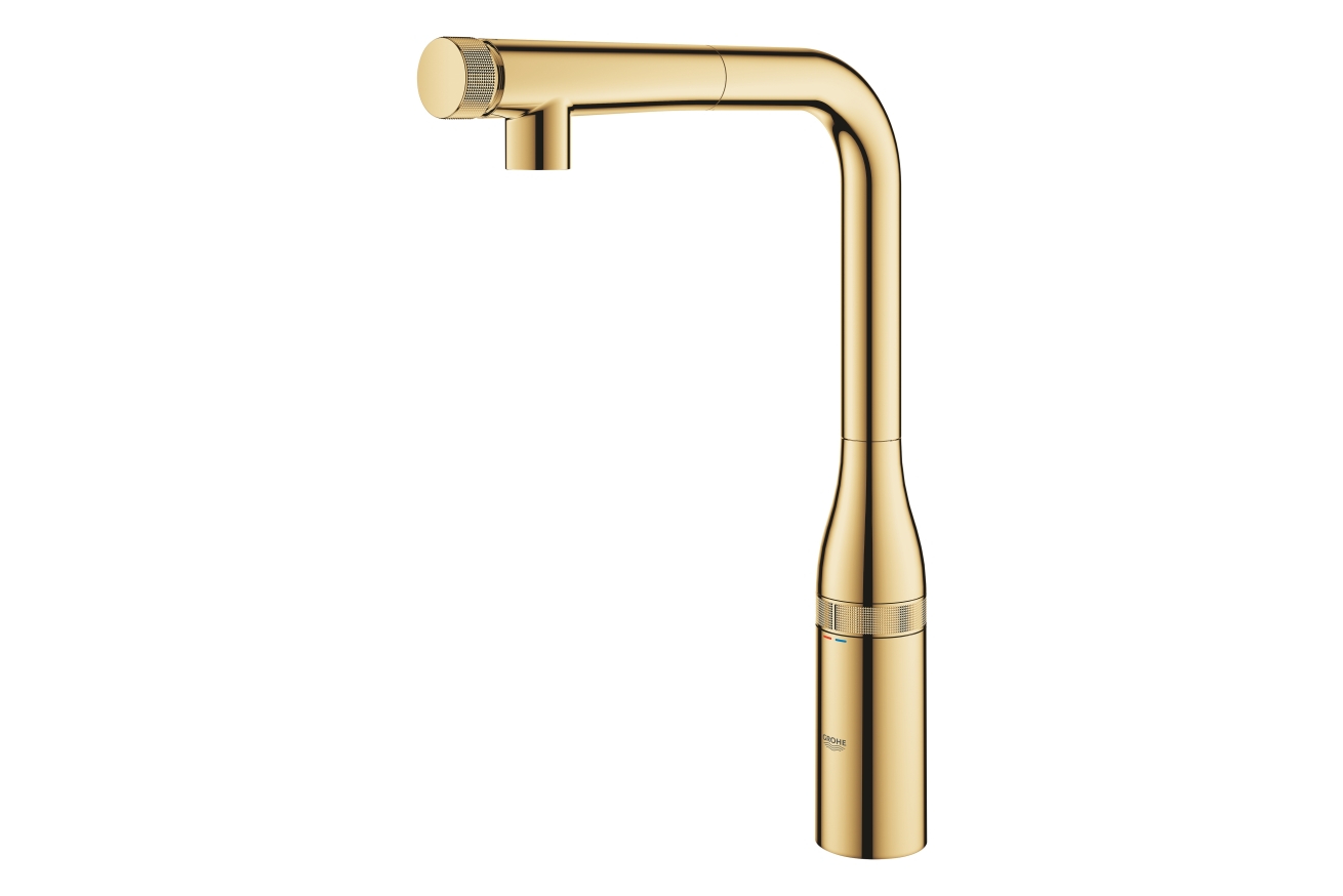 Смеситель для кухни GROHE Essence SmartControl с вытяжным изливом, холодный рассвет глянец (31615GL0)