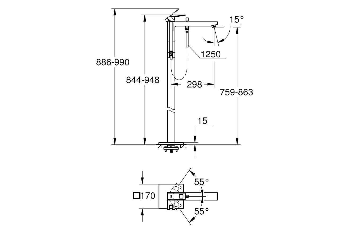 Внешняя часть смесителя для ванны GROHE Eurocube, хром (23672001)