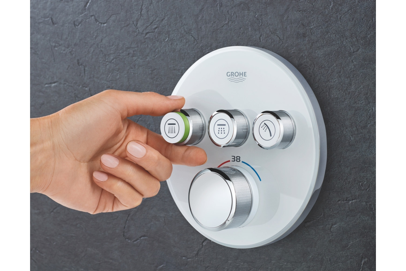 Внешняя часть термостата для ванны и душа GROHE Grohtherm SmartControl на 3 потребителя, белая луна (29904LS0)