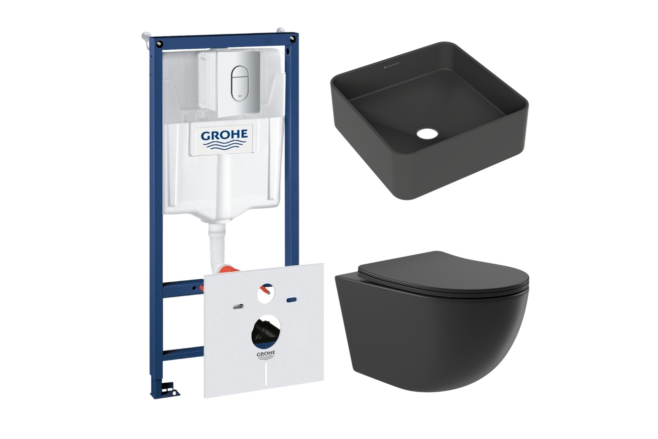 Комплект инсталляции GROHE Rapid SL NW0145/S с унитазом Aqueduto OVO OVO0140 и раковиной Aqueduto ESPIRAL ESP0340 (NW0385)