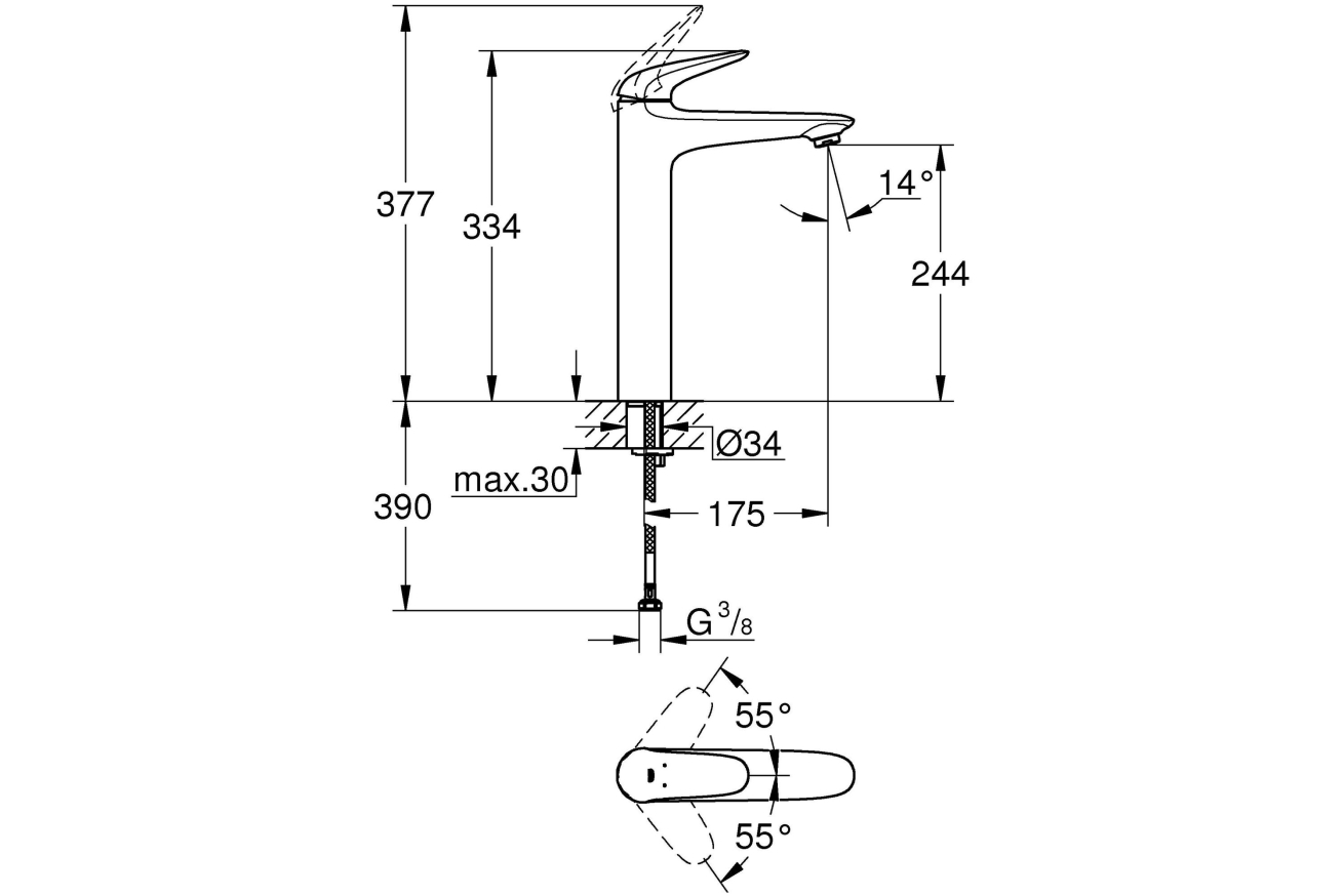 Смеситель для раковины GROHE Eurostyle, XL-size, белая луна (23719LS3)
