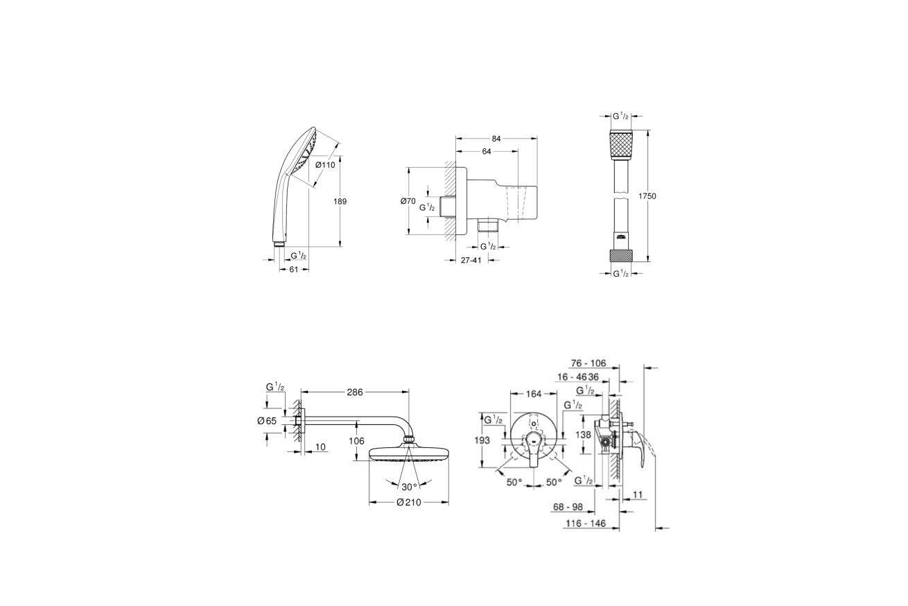 Готовый набор для душа GROHE Eurosmart, хром, (124440)