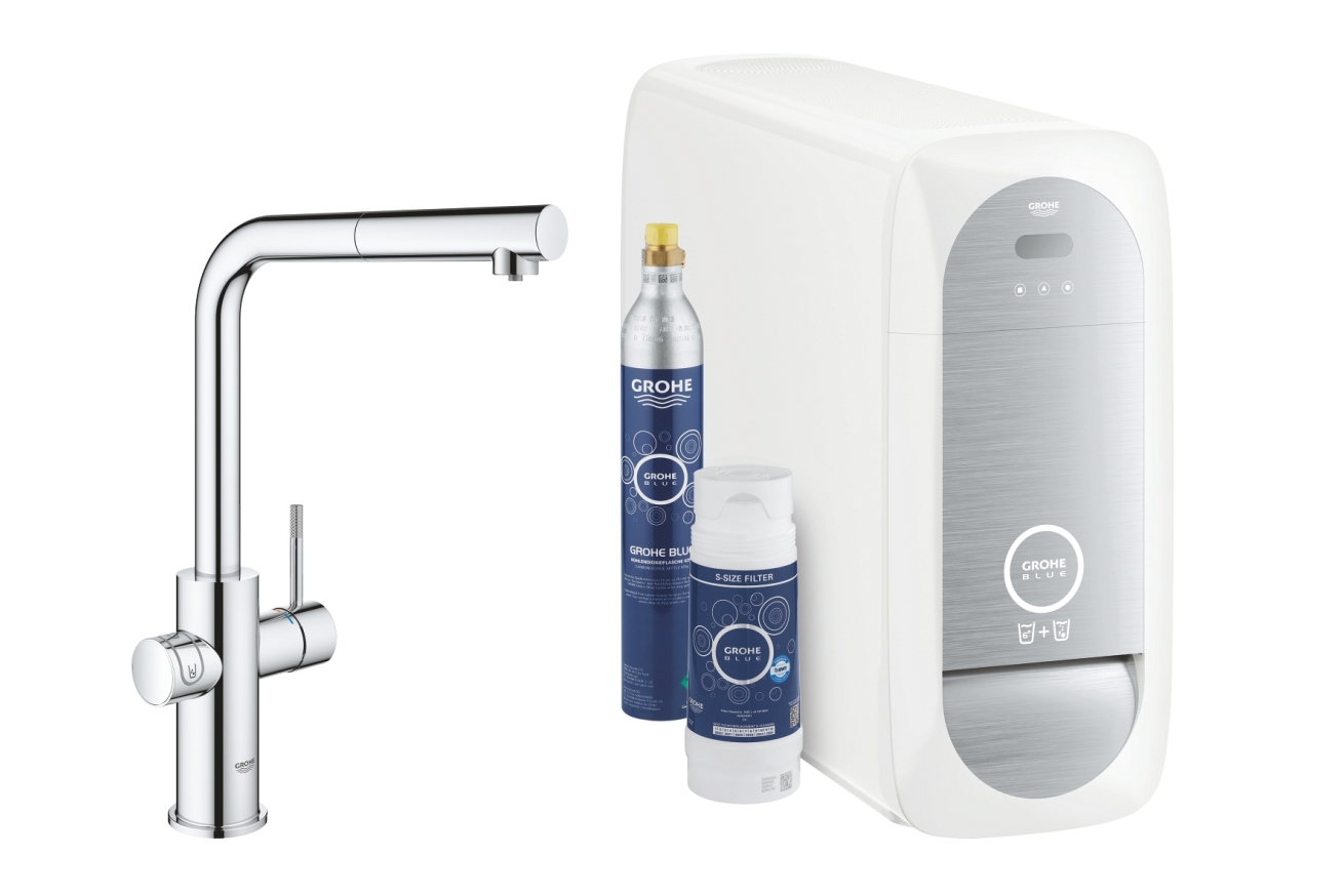 Смеситель для кухонной мойки GROHE Blue Home с системой фильтрации, охлаждения и газирования воды, Wi-Fi, хром (31539000)
