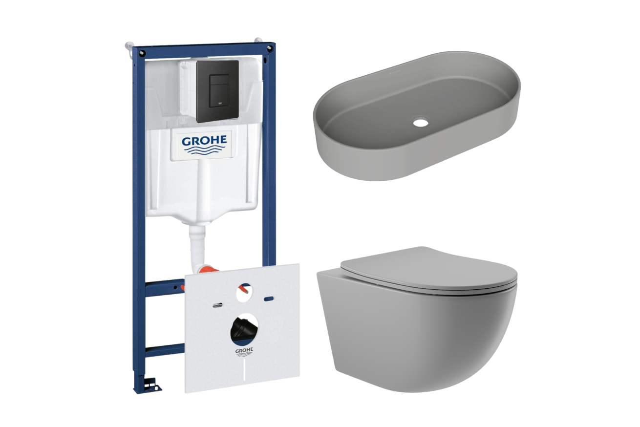 Комплект инсталляции GROHE Solido 38811KF0 с унитазом Aqueduto OVO OVO0130 и раковиной Aqueduto ESPIRAL ESP0230 (NW0439)