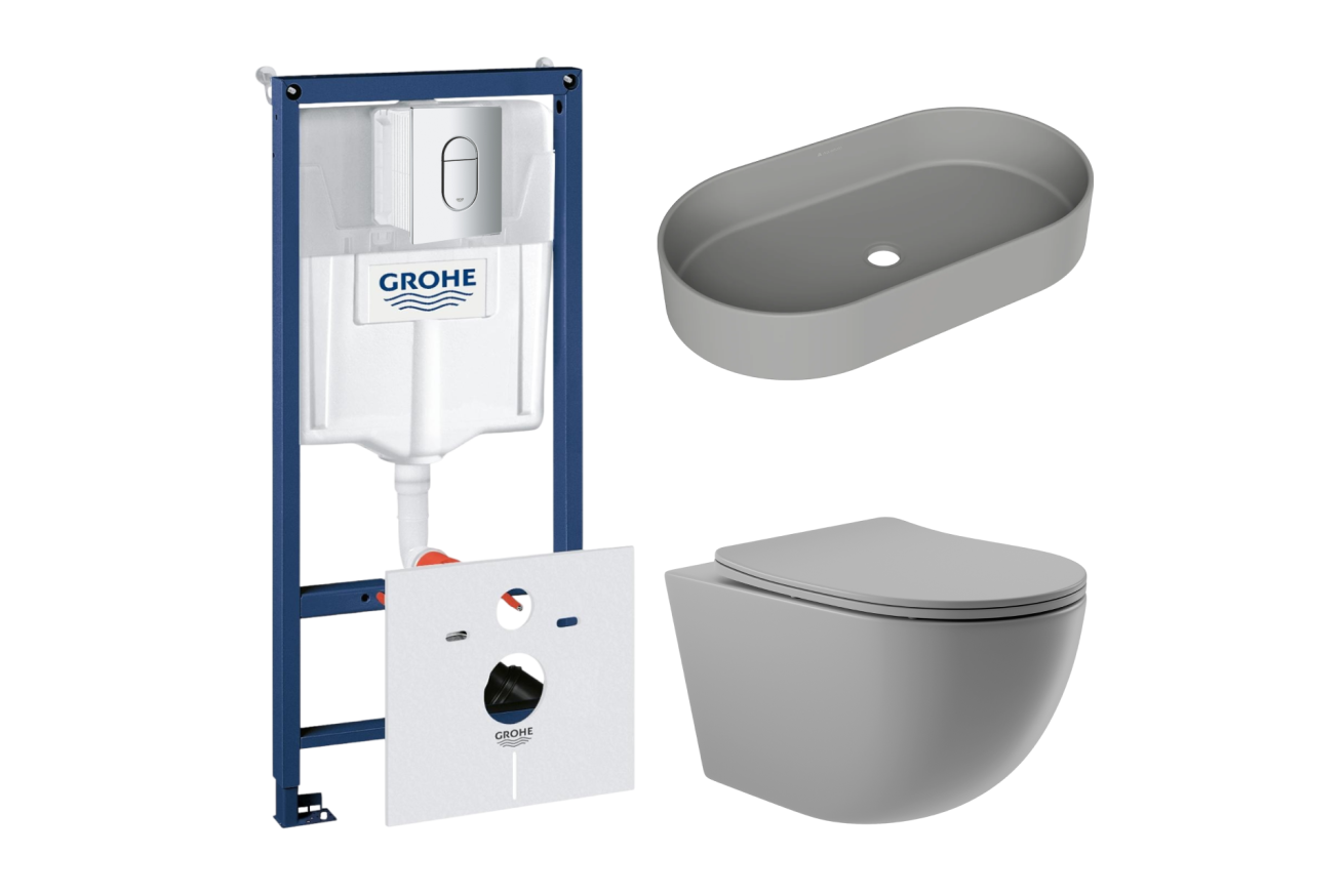Комплект инсталляции GROHE Rapid SL NW0145/S с унитазом Aqueduto OVO OVO0130 и раковиной Aqueduto ESPIRAL ESP0230 (NW0441)