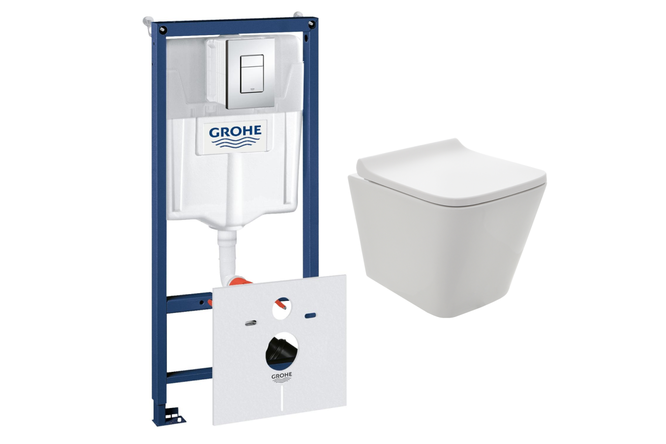 Комплект инсталляции GROHE 38775001 с унитазом AQUAme AQM2004 и сиденьем с микролифтом (NW0169/S)