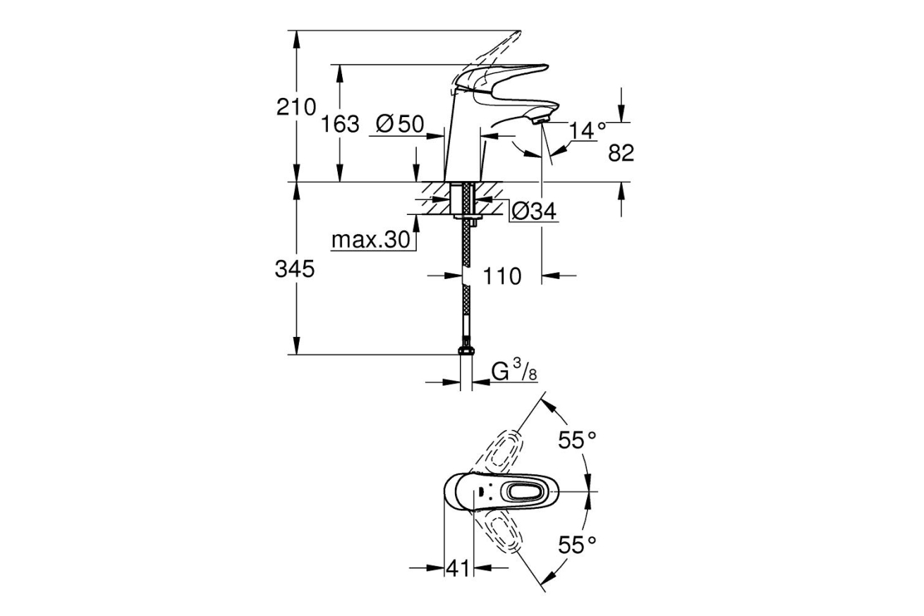 Смеситель для раковины GROHE Eurostyle, S-size, хром (32468003)