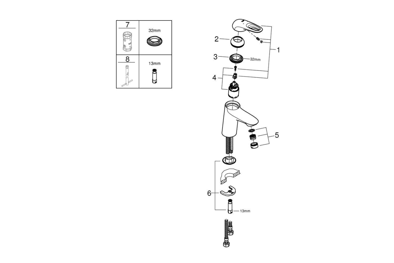 Смеситель для раковины GROHE Eurostyle, S-size, хром (32468003)