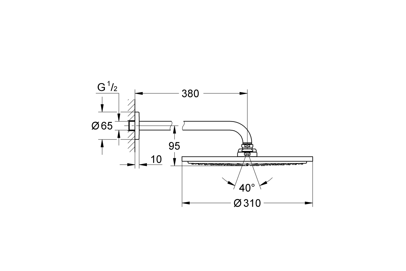 Верхний душ GROHE Rainshower Cosmopolitan 310, 8 л/мин, 1 режим, 380 мм, холодный рассвет матовый (26066GN0)