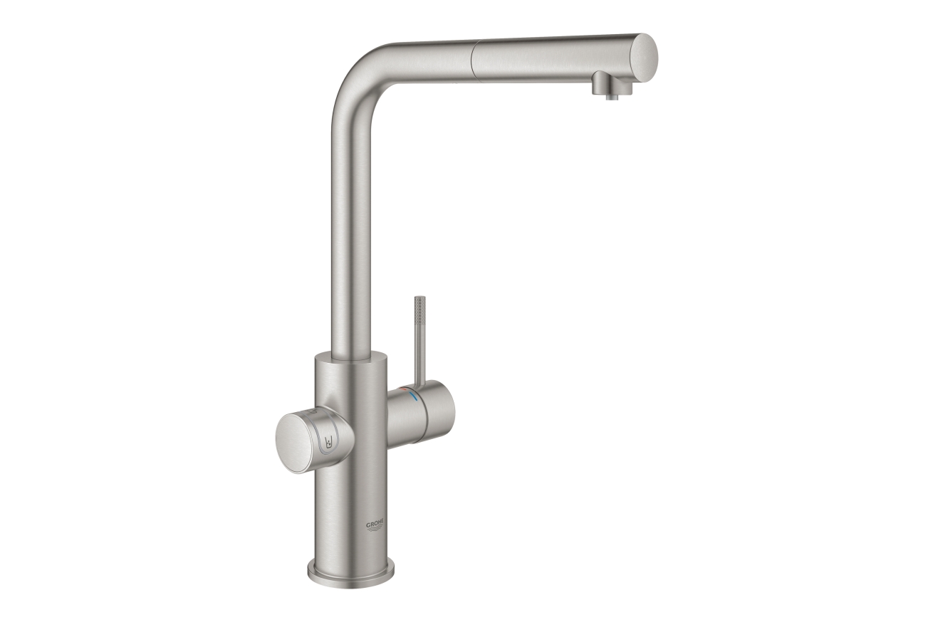 Смеситель для кухонной мойки GROHE Blue Home с системой фильтрации, охлаждения и газирования воды, Wi-Fi, суперсталь (31539DC0)