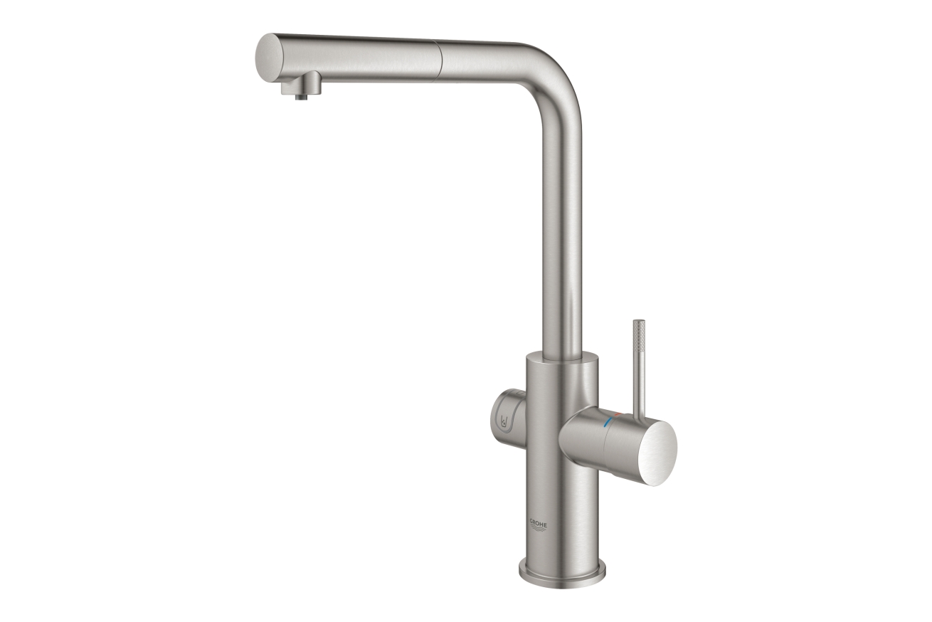 Смеситель для кухонной мойки GROHE Blue Home с системой фильтрации, охлаждения и газирования воды, Wi-Fi, суперсталь (31539DC0)