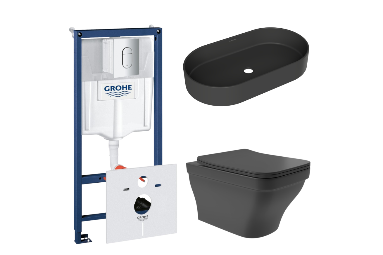 Комплект инсталляции GROHE Rapid SL NW0145/S с унитазом Aqueduto ESTETA EST0140 и раковиной Aqueduto ESPIRAL ESP0240 (NW0453)