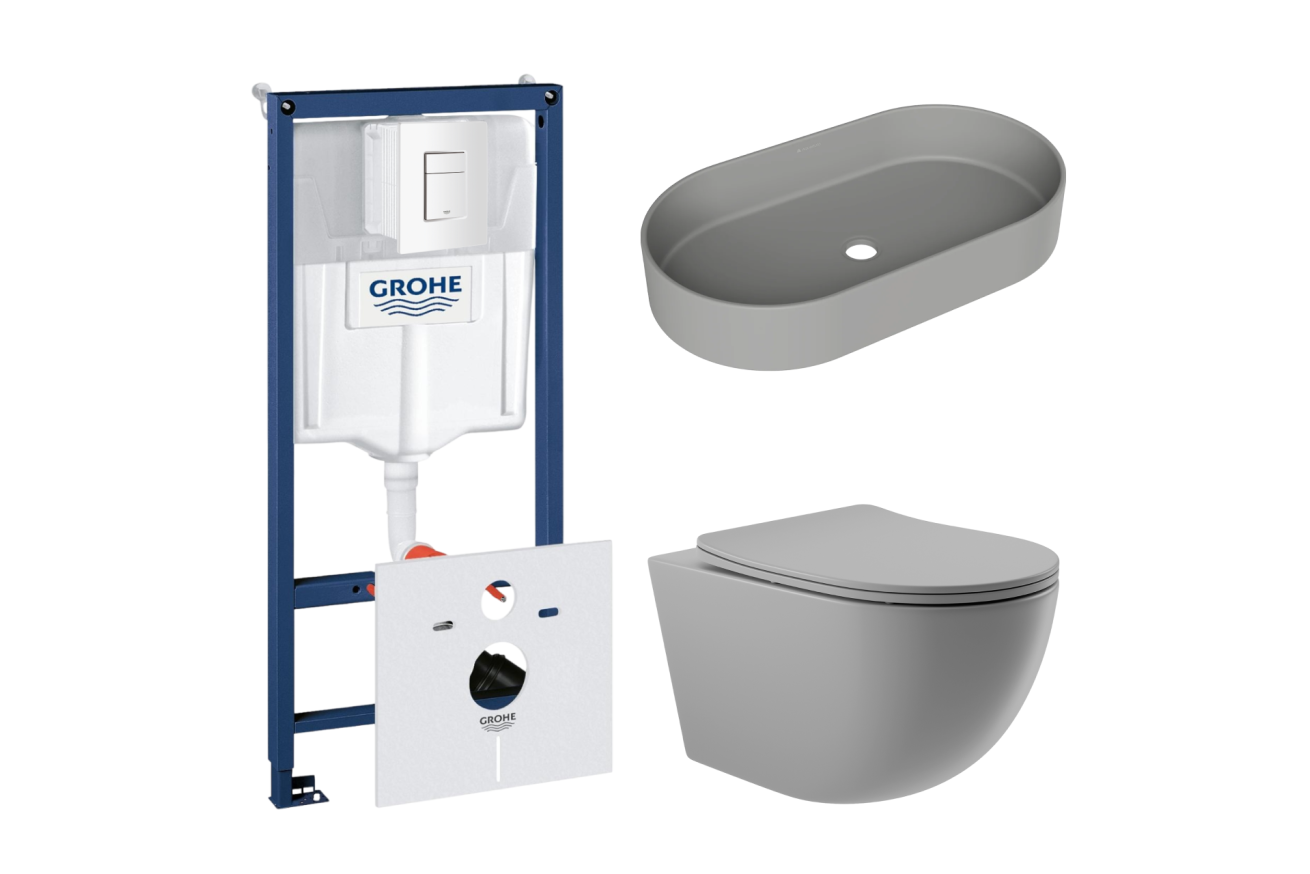 Комплект инсталляции GROHE Rapid SL 38772SH0 с унитазом Aqueduto OVO OVO0130 и раковиной Aqueduto ESPIRAL ESP0230 (NW0440)