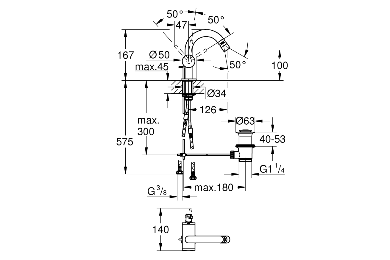 Смеситель для биде GROHE Atrio с донным клапаном, темный графит матовый (32108AL3)