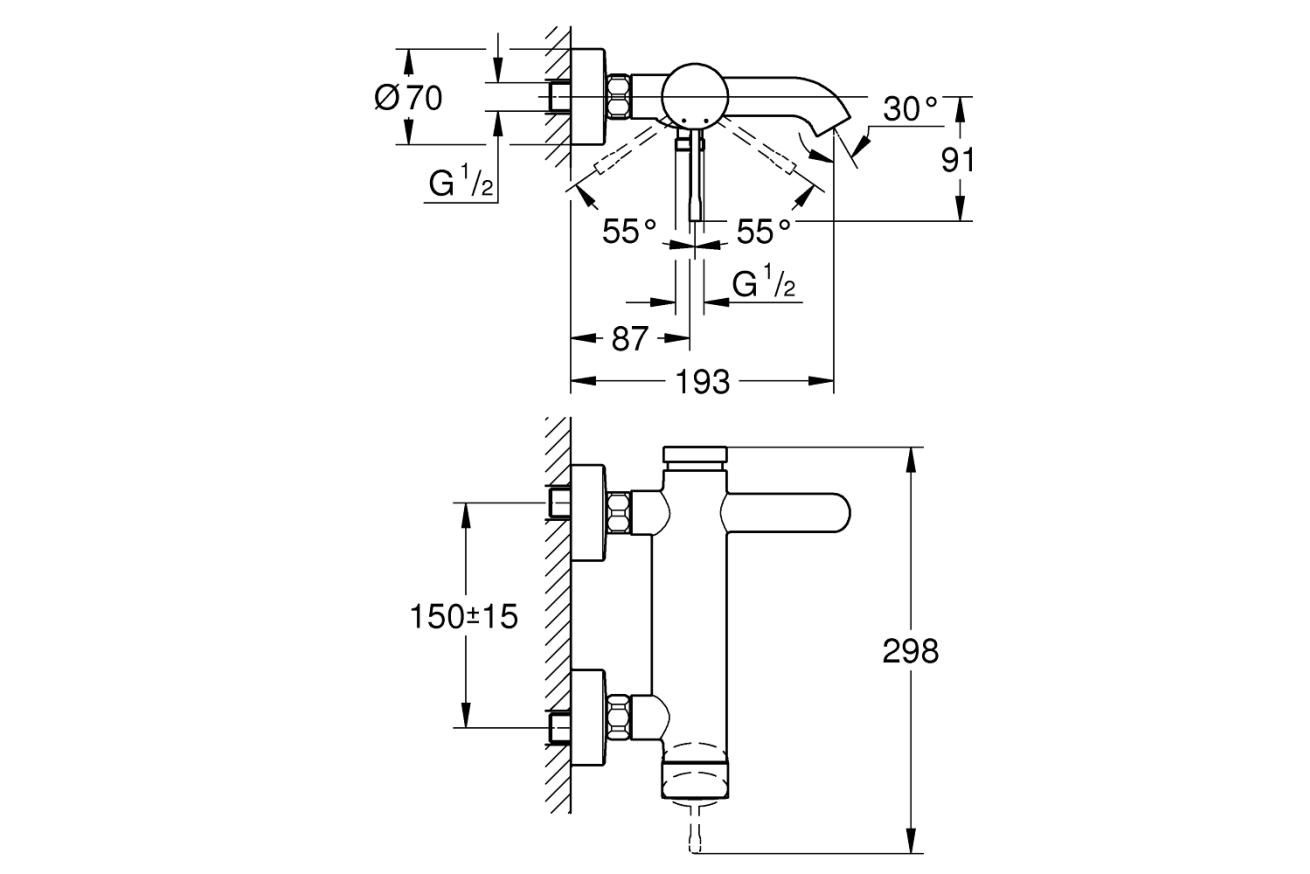 Смеситель для ванны GROHE Essence, холодный рассвет матовый (25250GN1)