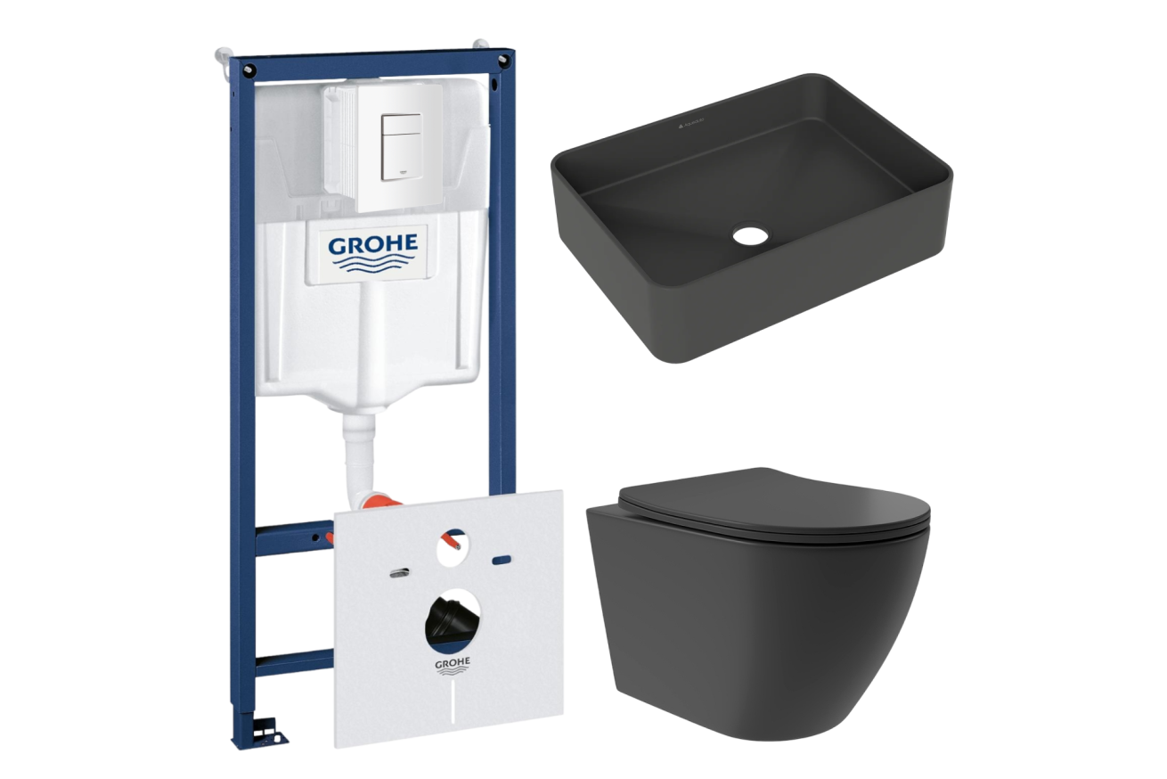 Комплект инсталляции GROHE Rapid SL 38772SH0 с унитазом Aqueduto OVO Plus OVOT0240 и раковиной Aqueduto ESPIRAL ESP0440 (NW0500)