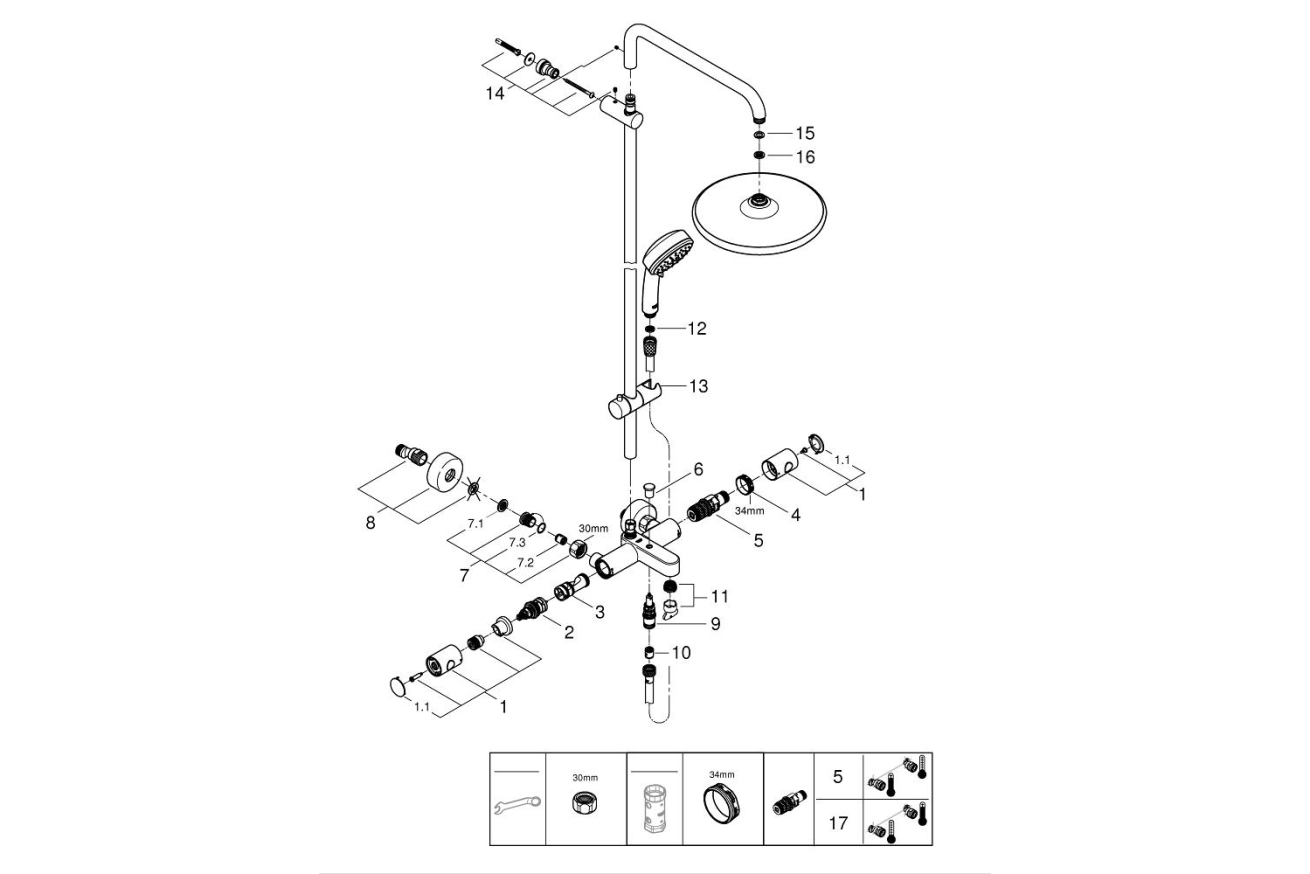 Душевая система GROHE Tempesta Cosmopolitan System 250 с термостатом для ванны, хром (26672000)