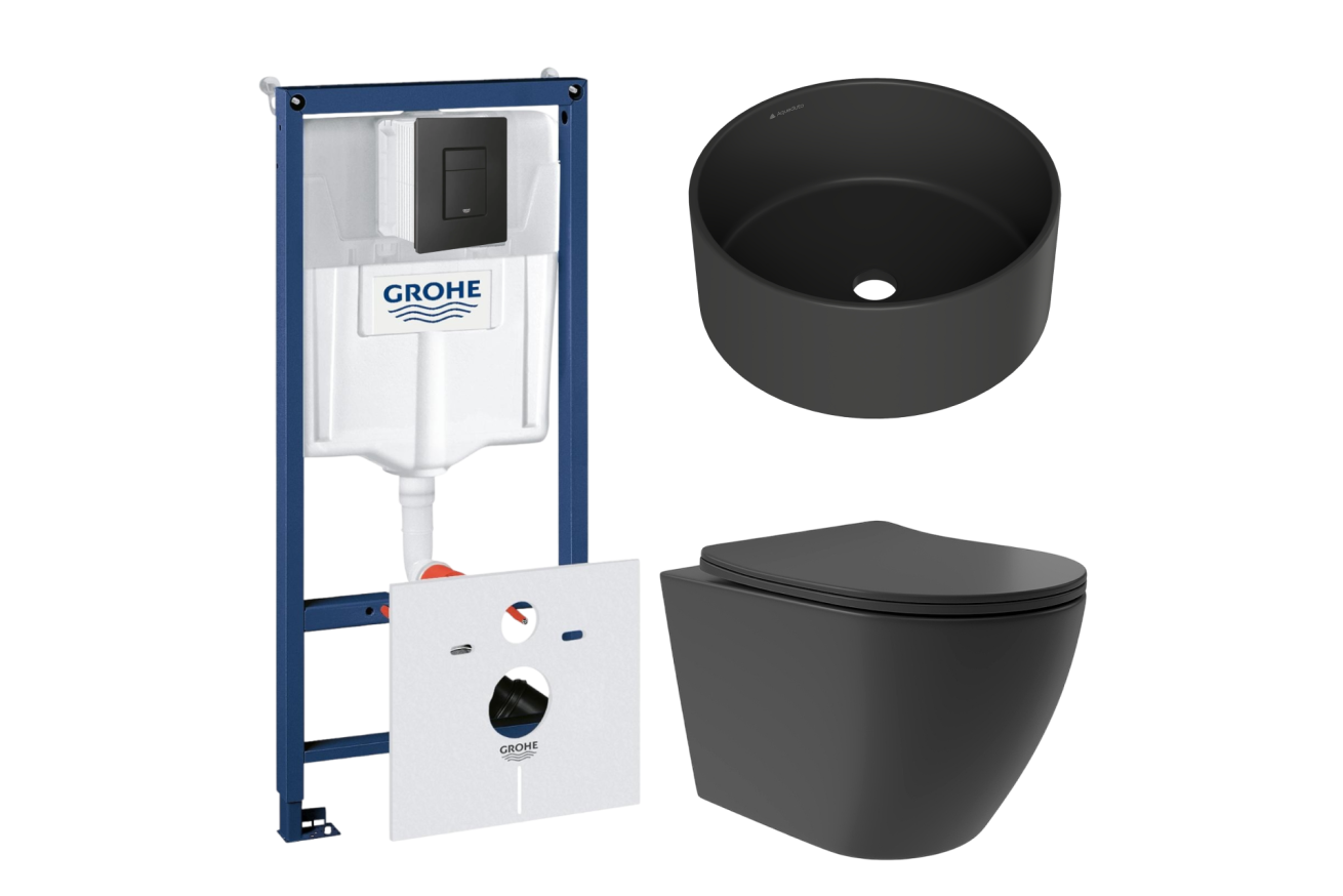 Комплект инсталляции GROHE Solido 38811KF0 с унитазом Aqueduto OVO Plus OVOT0240 и раковиной Aqueduto ESPIRAL D400 ESP0140 (NW0419)