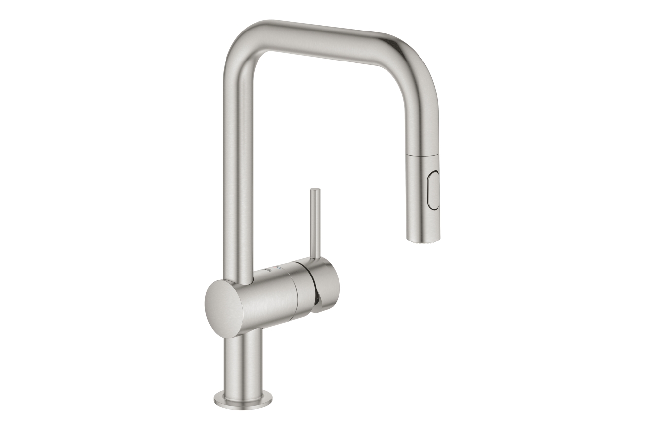 Смеситель для кухни GROHE Minta с вытяжным душем, U-образный излив, суперсталь (32322DC2)