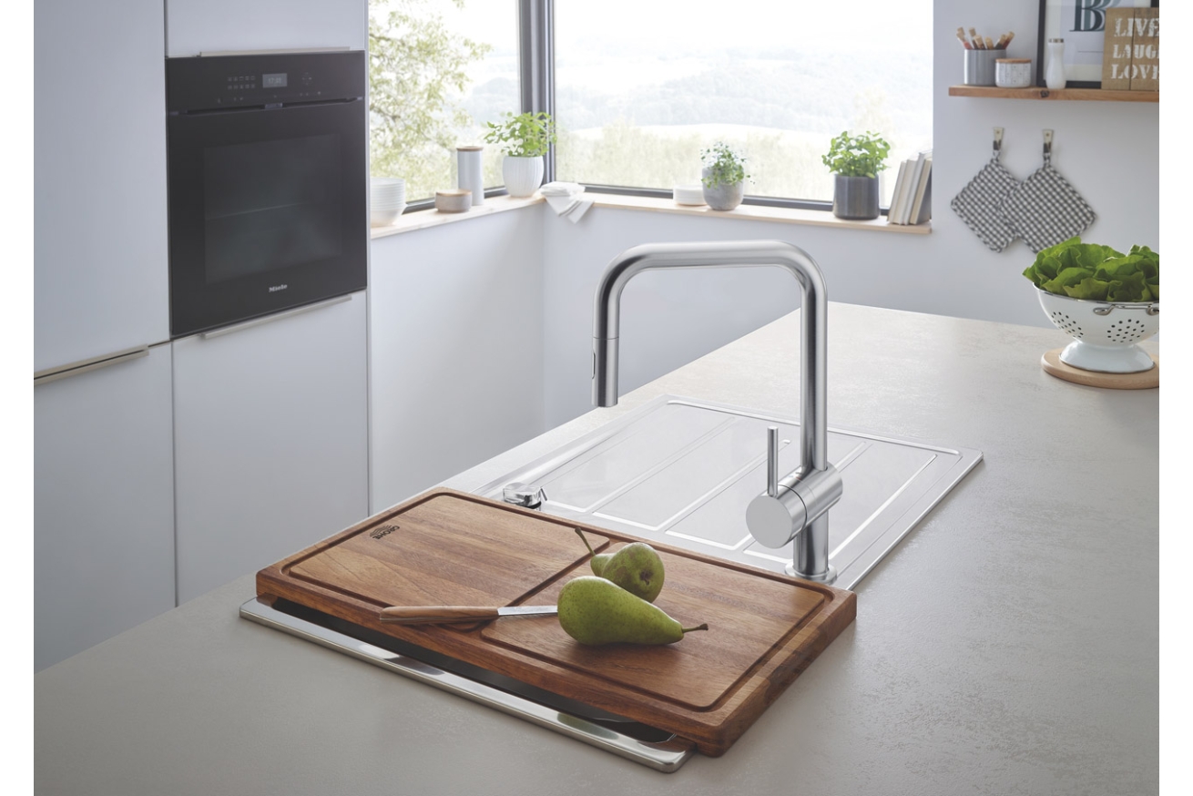 Смеситель для кухни GROHE Minta с вытяжным душем, U-образный излив, суперсталь (32322DC2)