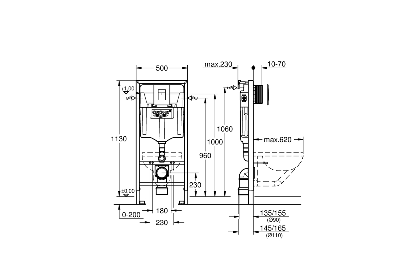Комплект инсталляции GROHE Rapid SL 38775001 с унитазом Aqueduto CONE CON0130 и сиденьем с микролифтом (NW0236)