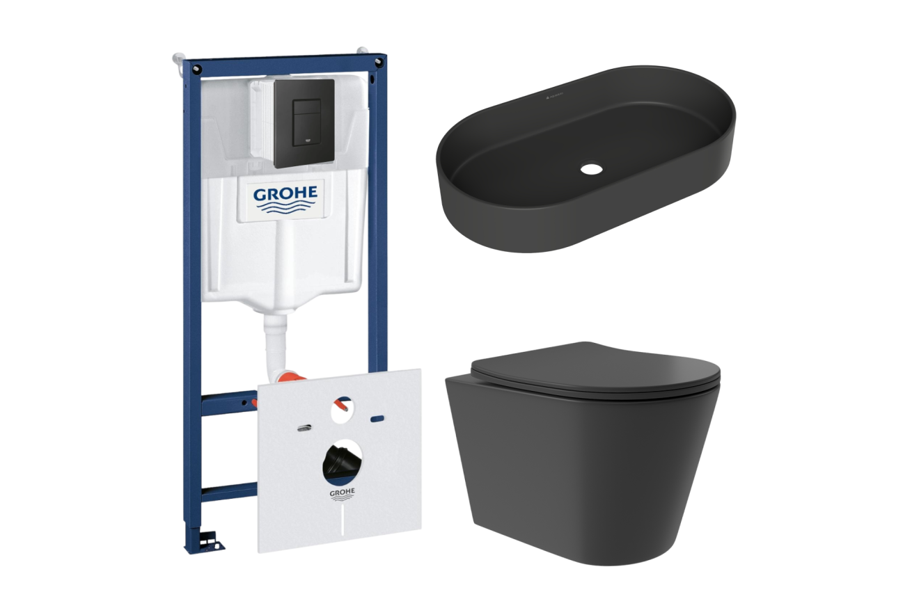 Комплект инсталляции GROHE Solido 38811KF0 с унитазом Aqueduto CONE Plus CONT0240 и раковиной Aqueduto ESPIRAL ESP0240 (NW0455)