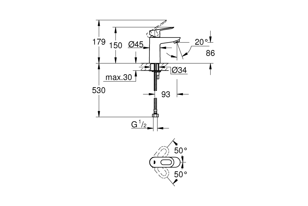 Смеситель для раковины GROHE BauLoop, хром (32854000)