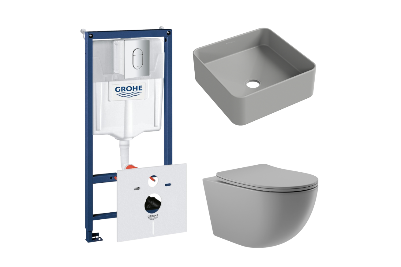 Комплект инсталляции GROHE Rapid SL NW0145/S с унитазом Aqueduto OVO0130 и раковиной Aqueduto ESPIRAL ESP0330 (NW0361)