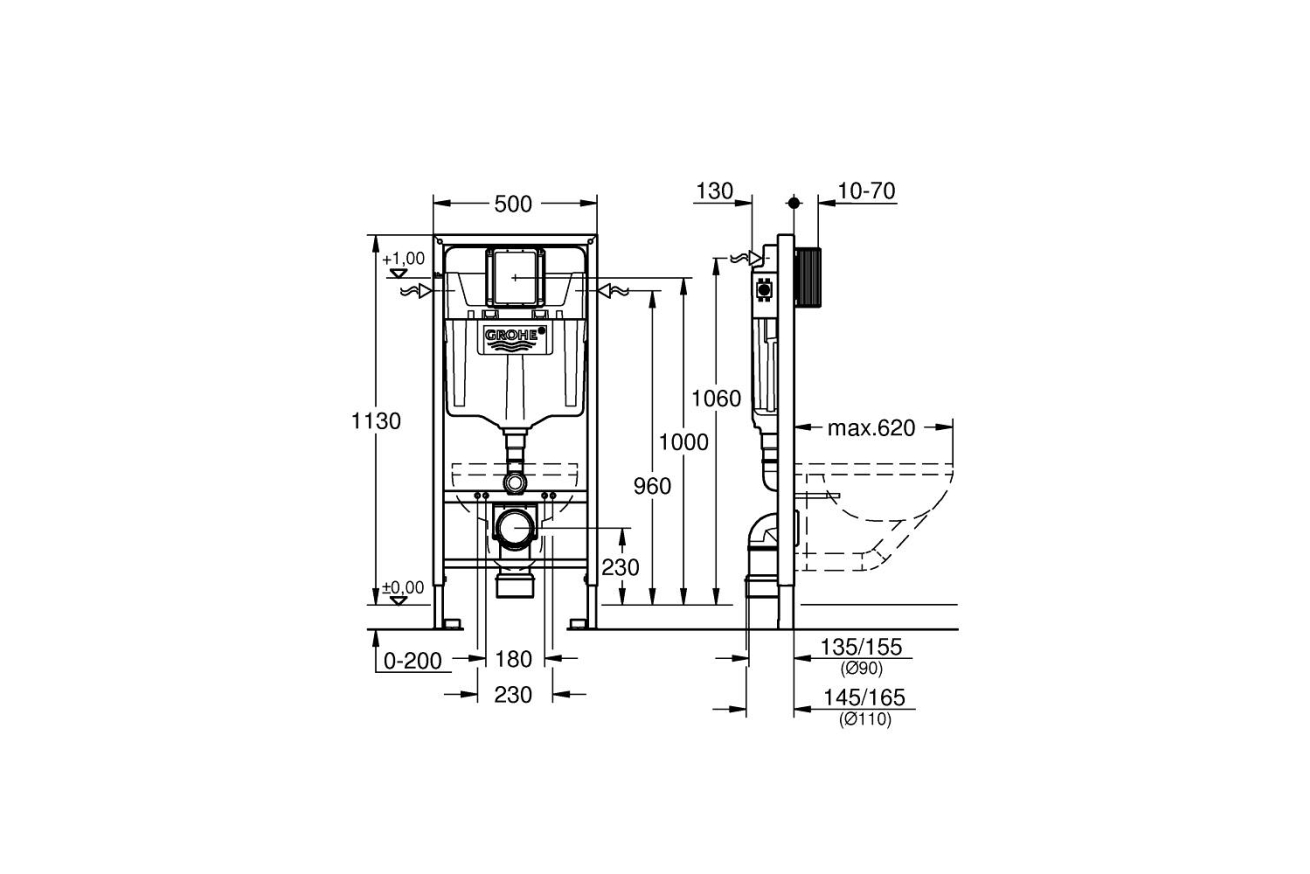 Комплект инсталляции GROHE Rapid SL NW0145/S с унитазом Aquatek КЛАССИК AQ1112T-00 и сиденьем с микролифтом (NW0250)