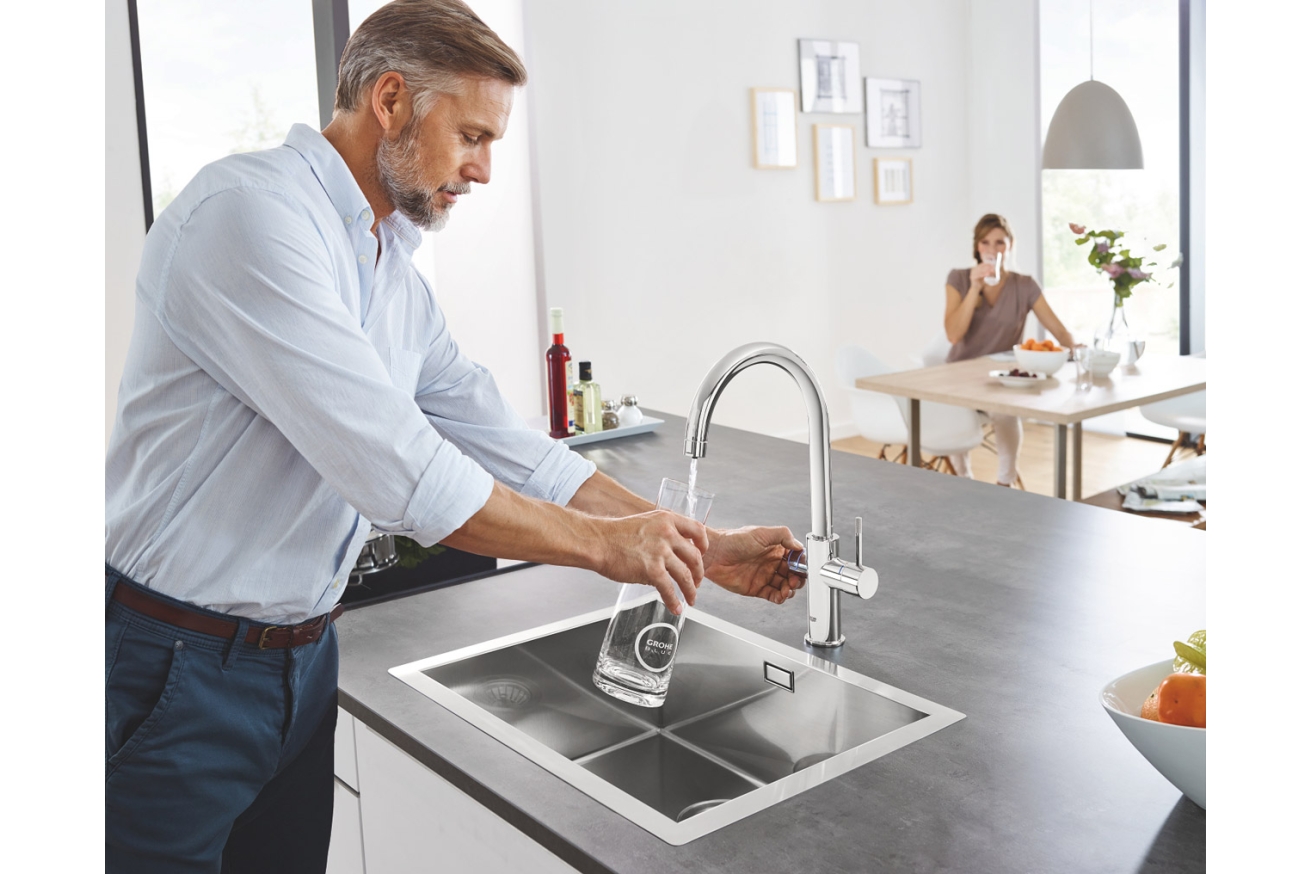 Смеситель для кухонной мойки GROHE Blue Home с системой фильтрации, охлаждения и газирования воды, хром (31455001)