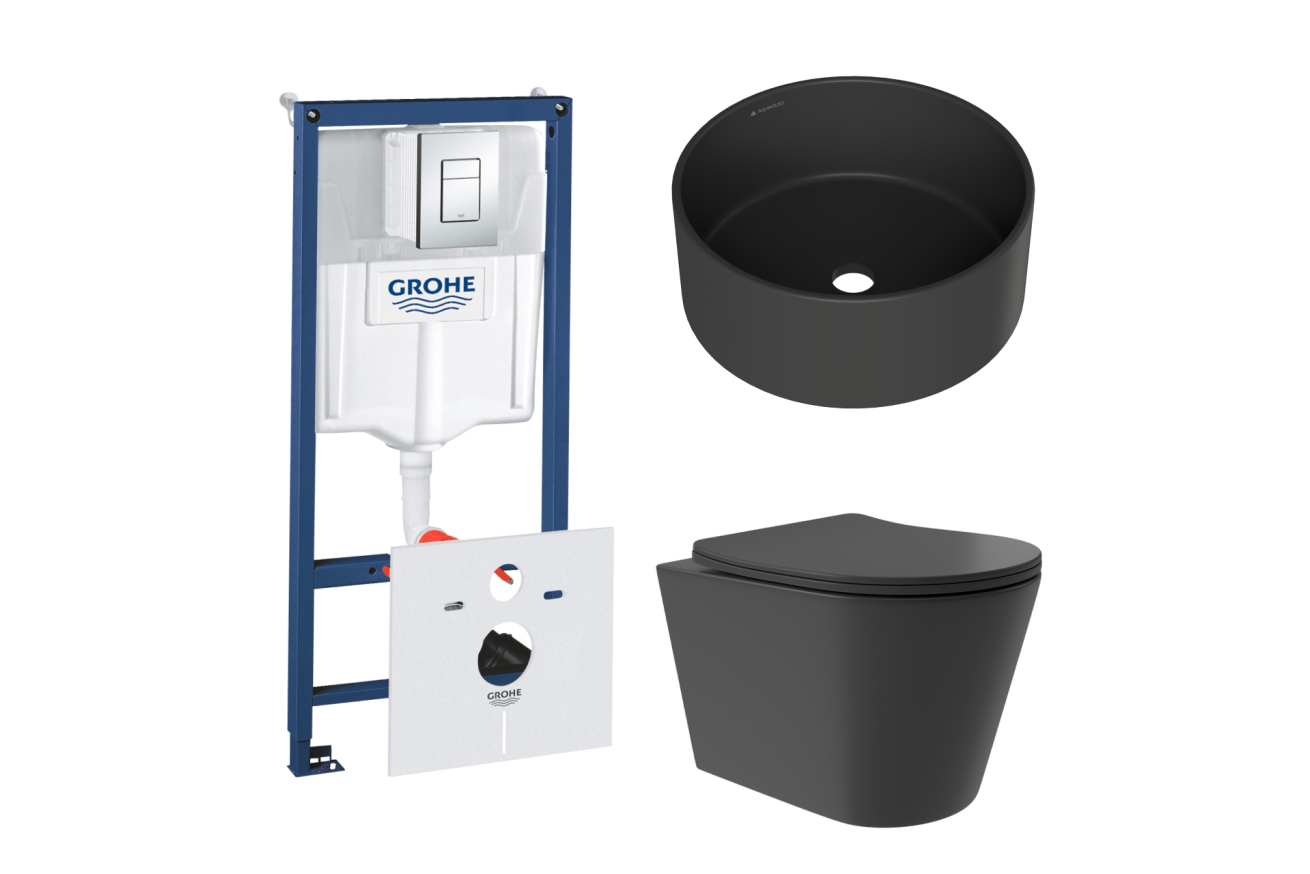 Комплект инсталляции GROHE Rapid SL 38775001 с унитазом Aqueduto CONE Plus CONT0240 и раковиной Aqueduto ESPIRAL D400 ESP0140 (NW0414)
