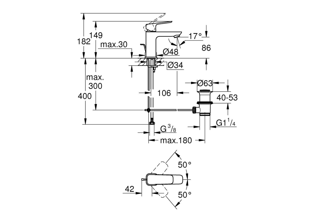 Смеситель для раковины GROHE Cubeo, S-size, хром (1016940000)