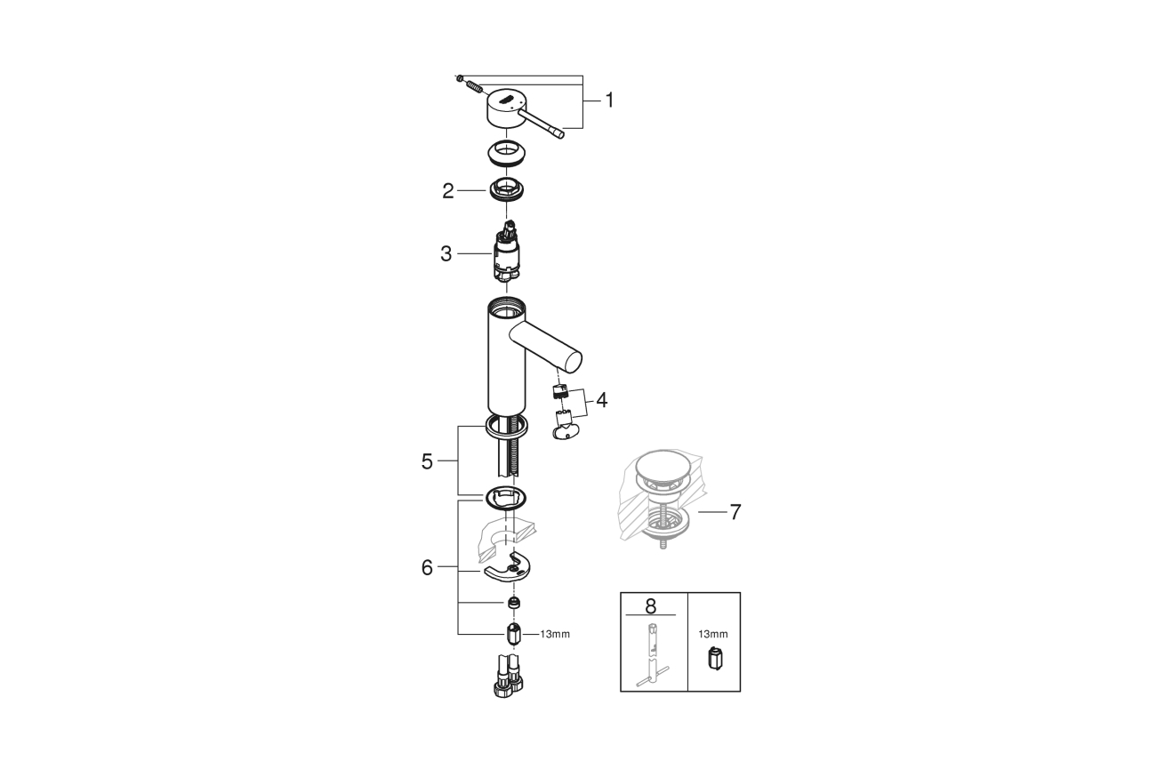 Смеситель для раковины GROHE Essence, S-Size, хром (34813001)