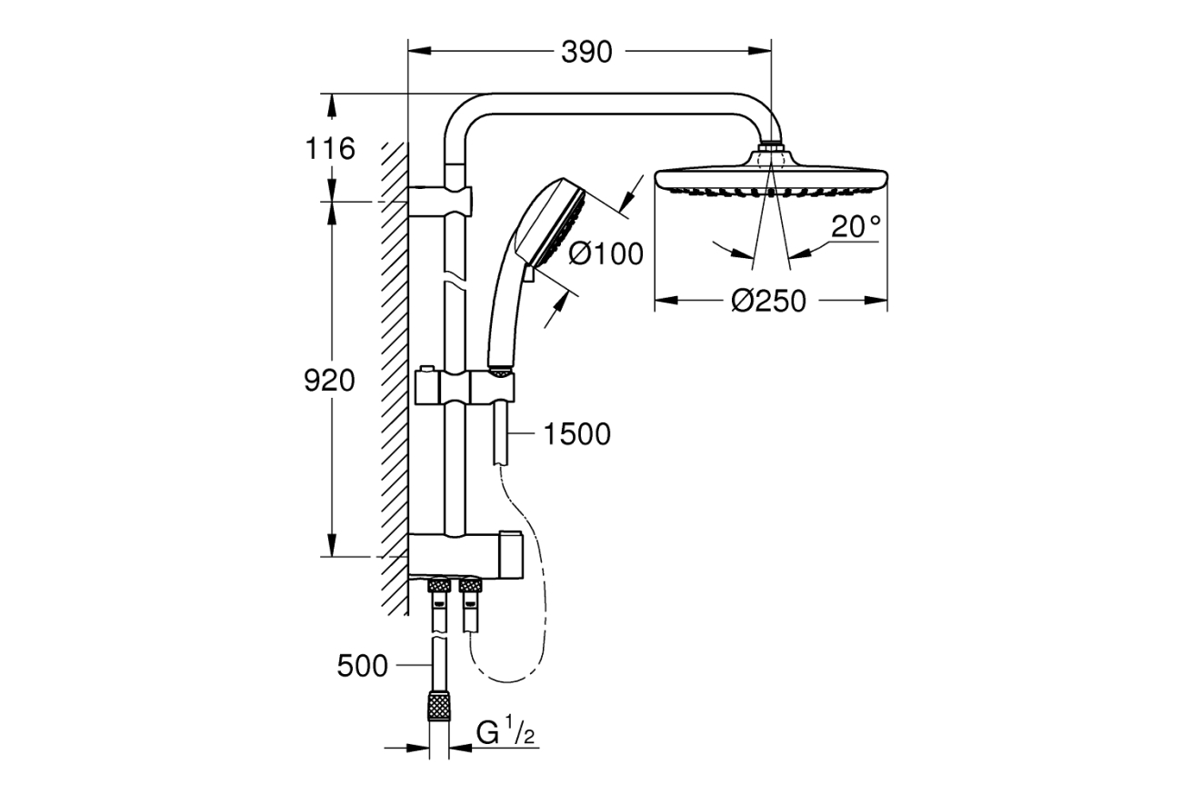 Душевая система GROHE Tempesta Cosmopolitan System 250 с переключателем потоков, хром (26675000)