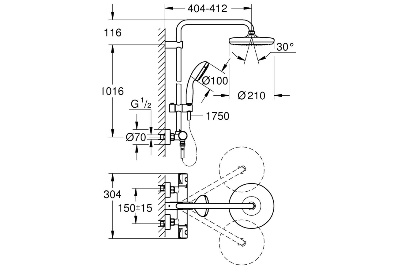 Душевая система GROHE Tempesta System 210 с термостатом для душа, хром (26811000)