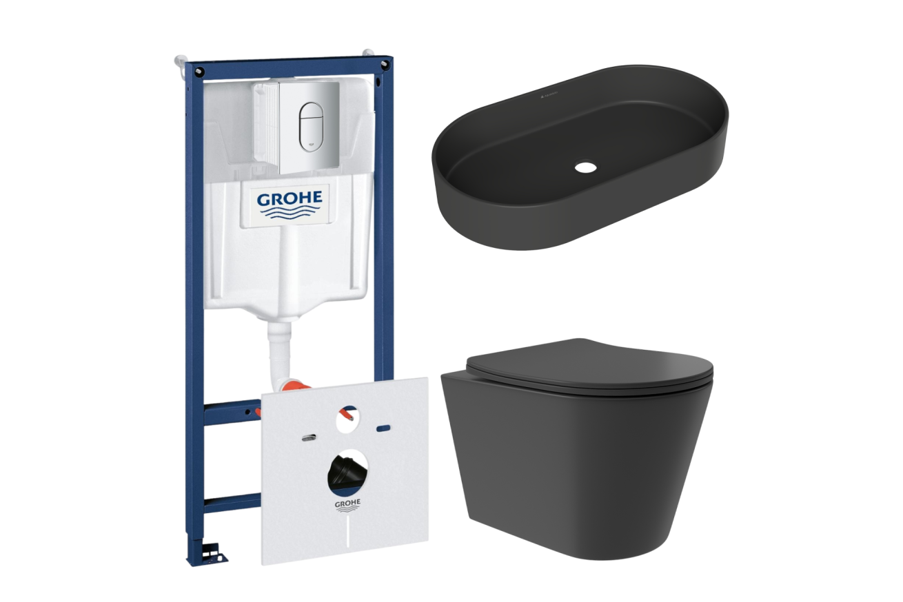 Комплект инсталляции GROHE Rapid SL NW0145/S с унитазом Aqueduto CONE Plus CONT0240 и раковиной Aqueduto ESPIRAL ESP0240 (NW0457)