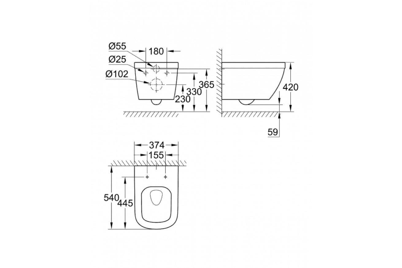 Комплект инсталляции GROHE Rapid SL с подвесным унитазом Euro Ceramic и сиденьем (36501000)