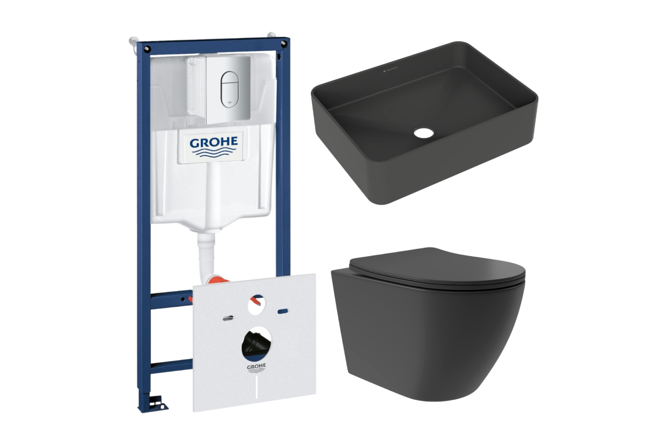 Комплект инсталляции GROHE Rapid SL NW0145/S с унитазом Aqueduto OVO Plus OVOT0240 и раковиной Aqueduto ESPIRAL ESP0440 (NW0501)