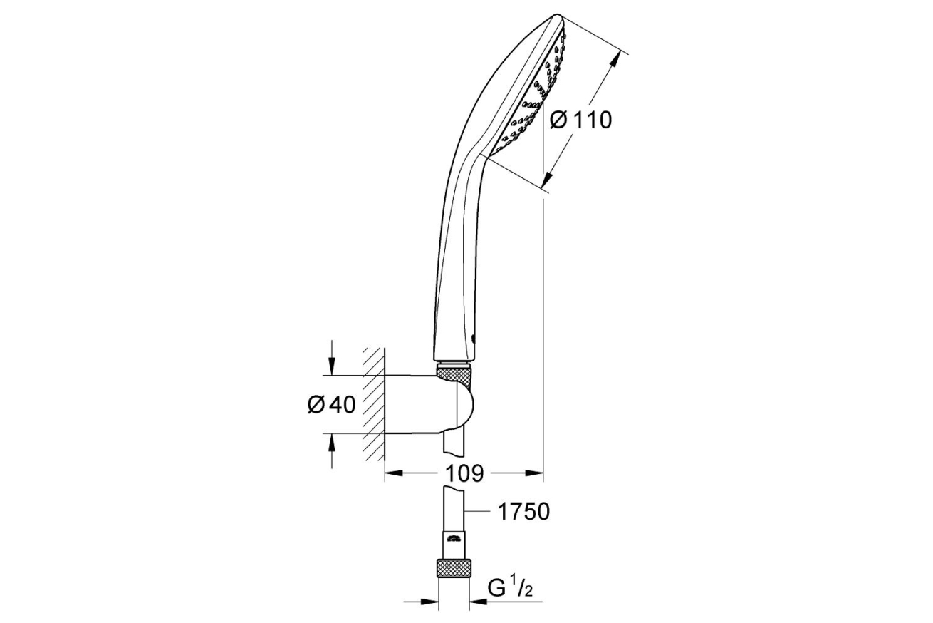 Душевой набор GROHE Vitalio Joy, 1 режим, 1750 мм, 9,5 л/мин, хром (27324000)