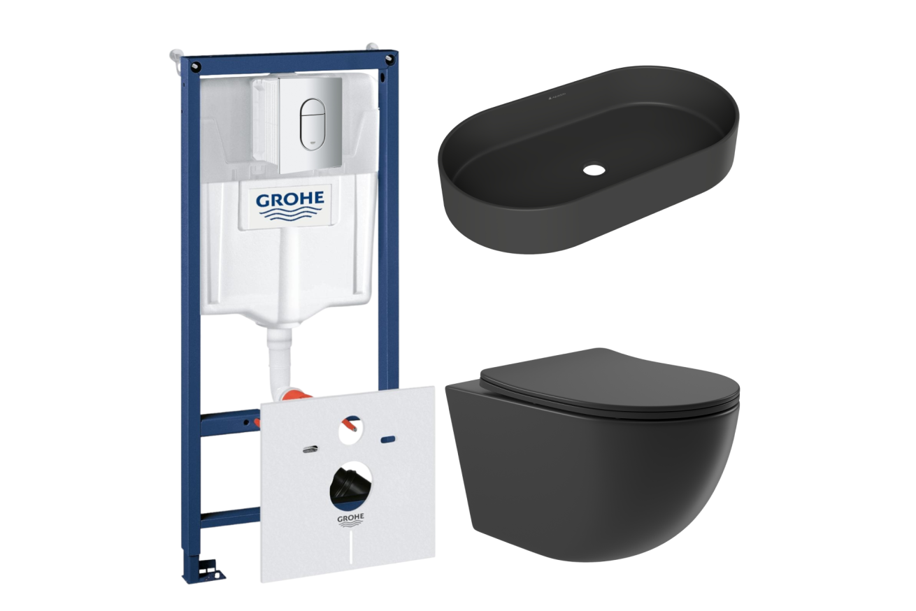Комплект инсталляции GROHE Rapid SL NW0145/S с унитазом Aqueduto OVO OVO0140 и раковиной Aqueduto ESPIRAL ESP0240 (NW0465)