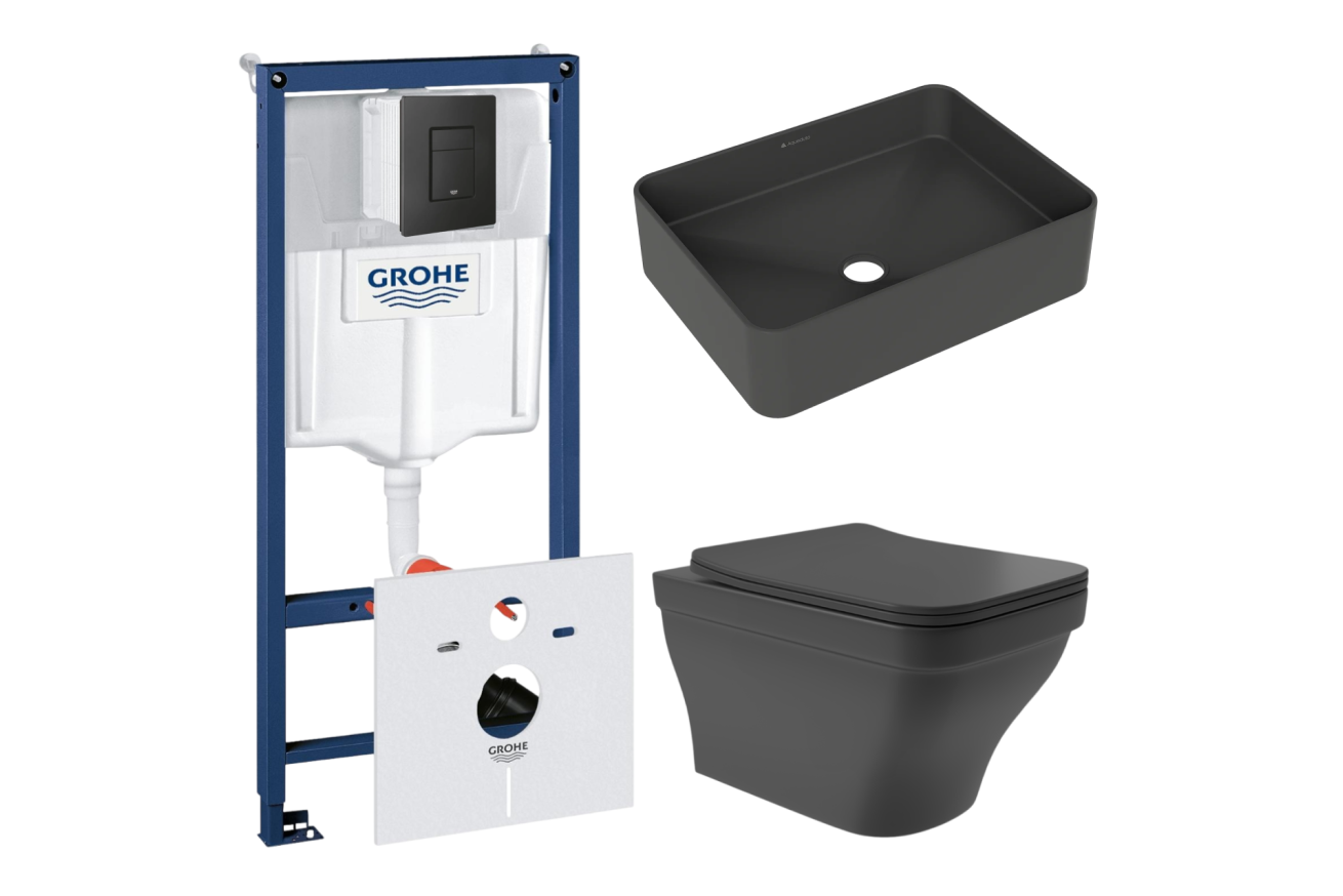 Комплект инсталляции GROHE Solido 38811KF0 с унитазом Aqueduto ESTETA EST0140 и раковиной Aqueduto ESPIRAL ESP0440 (NW0491)