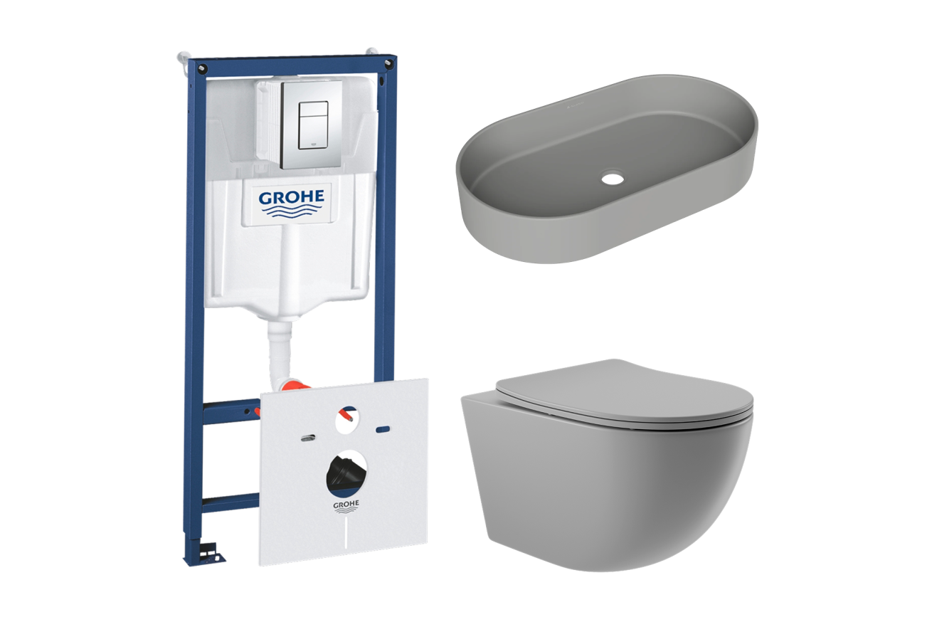 Комплект инсталляции GROHE Rapid SL 38775001 с унитазом Aqueduto OVO OVO0130 и раковиной Aqueduto ESPIRAL ESP0230 (NW0438)