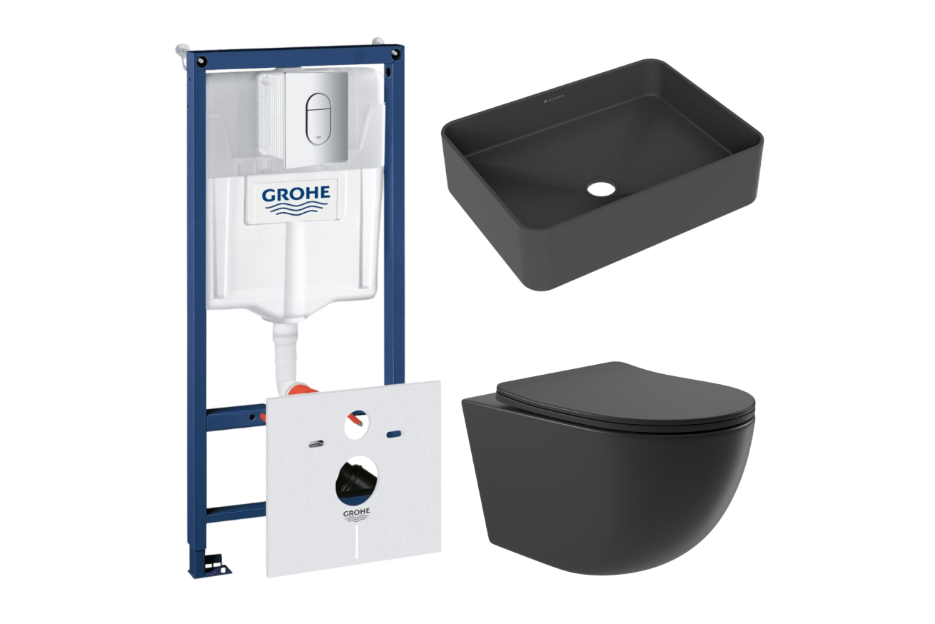 Комплект инсталляции GROHE Rapid SL NW0145/S с унитазом Aqueduto OVO OVO0140 и раковиной Aqueduto ESPIRAL ESP0440 (NW0505)