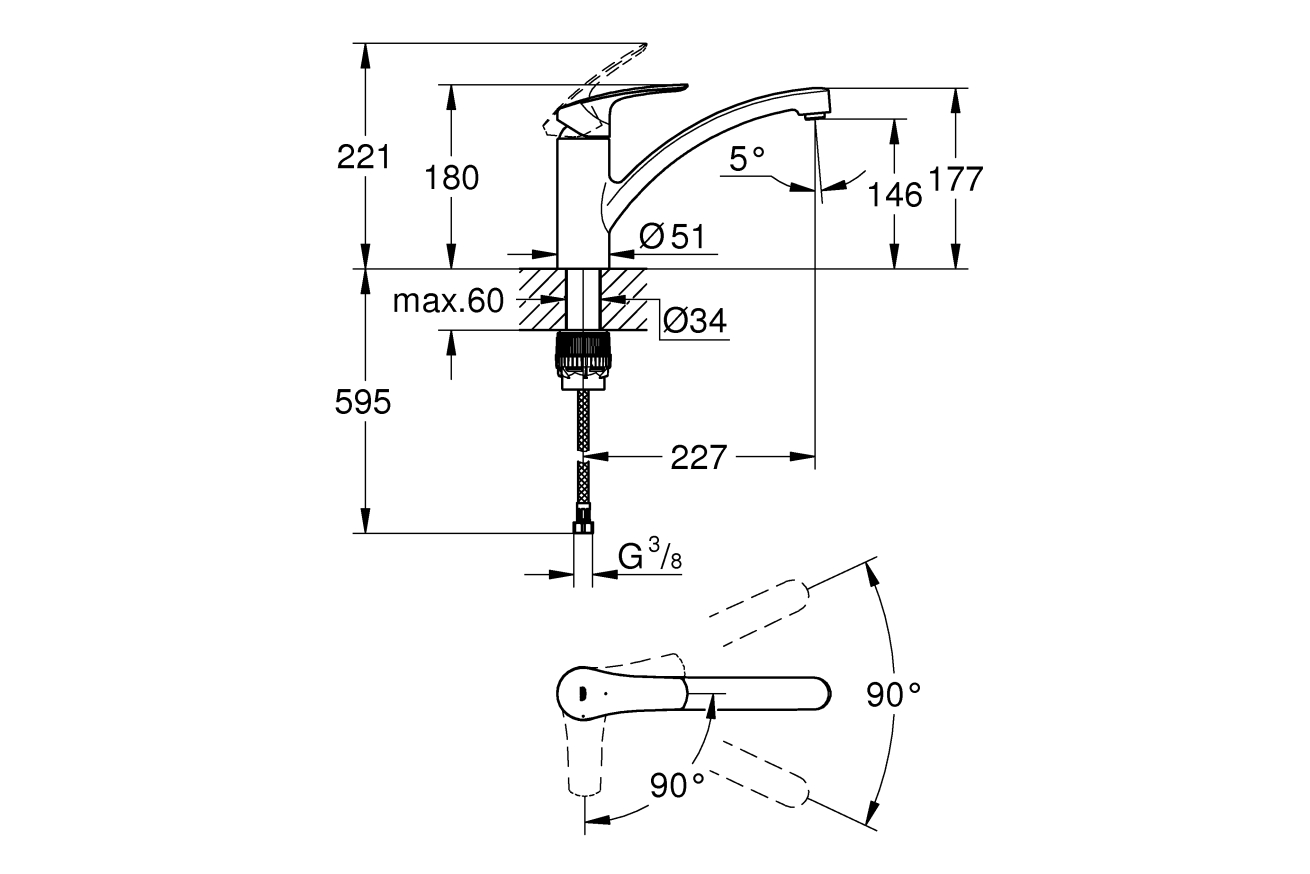 Смеситель для кухни GROHE Eurosmart, хром (30260003)