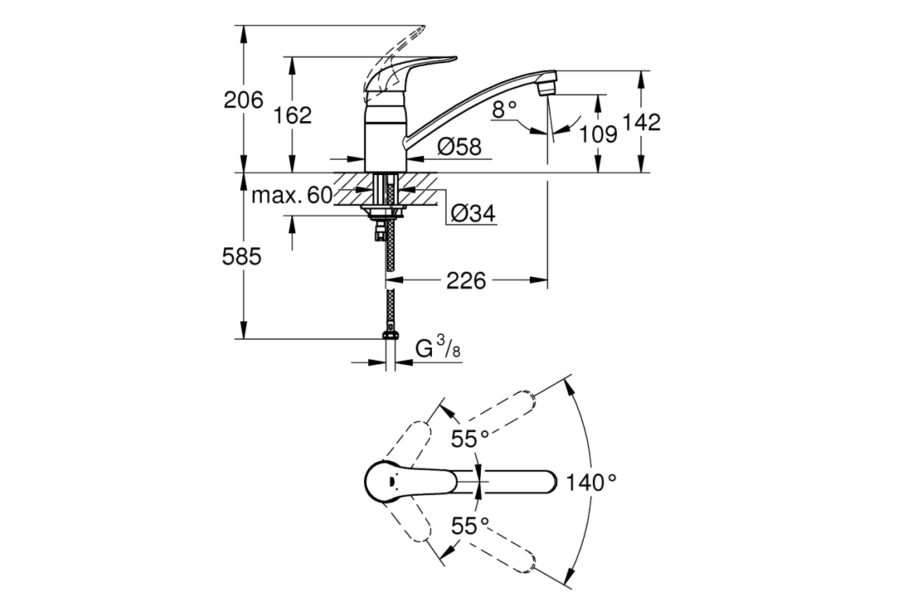 Смеситель для кухни GROHE Euroeco, хром (32750000)